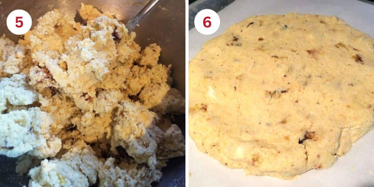 Photos of the scone dough and the shaped scone dough.