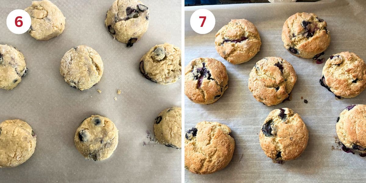 Photos showing the scones before and after baking.